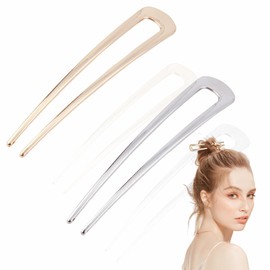 Pack of 2 French Hair Pin, U-shaped Hairpin, French Hair Pin, French Twist Hair Pin, Metal Hair Fork for Women and Girls (Gold, Silver)