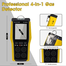 4-in-1 Portable Gas Detector for Combustible/O2/H2S/CO, Sound/Light/Vibration Alarm & LCD Display Explosion-Proof Gas Leak Detectors for Home Steel Mills Mining Fire Tunnels GOLDCHAMP