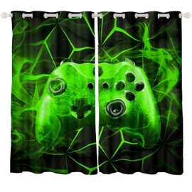 Gaming Curtains Drapes Kids Gamer Video Games Curtain Set for Boys Modern Game Controller Fabric Curtain Green Gamer Console Curtains W46*L54