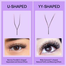 Natuhana 2D U Shape Lash Extensions Easy Fan Russian Volume UU Eyelash C/D Curl 0.07mm Natural Y Shaped 12 Rows Premade Eye Lashes Supply(Black,0.07C,8-14mm)