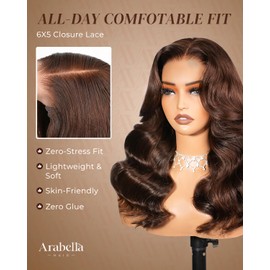 Arabella Hair 5x6 Glueless Wigs Chocolate Brown Human Hair Pre Plucked Pre Cut 230% Density Glueless Wigs 100% Human Hair 12a Pre Plucked Bleached Knots Body Wave Wig Human hair 20inch