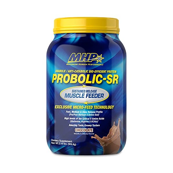 Maximum Human Performance Probolic-SR Sustained Release Protein Powder, 24g Protein, BCAAs, Glutamine, Arginine, Pre-Workout, Post-Workout, Nighttime Protein, 2lbs, 26 Servings, Chocolate