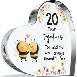 China Anniversary Plague Gifts for Husband Wife - Meant to Bee - Happy 20th Wedding Anniversary Present for Partner, 100mm Acrylic Heart Keepsake for Twentieth Anniversaries