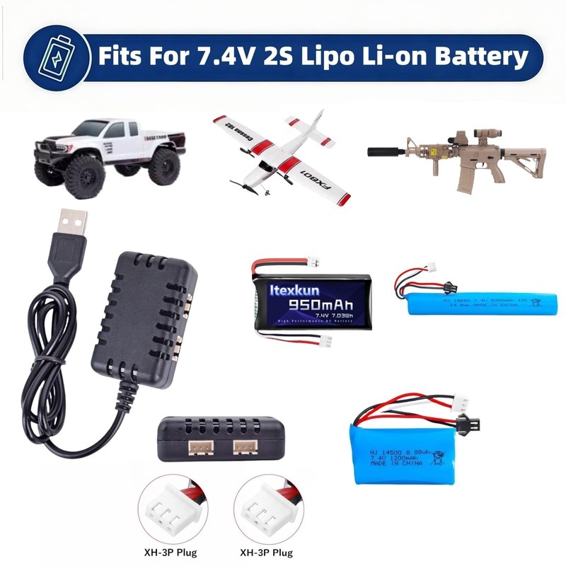 7.4V Li-Po Li-on Battery Charger XH-3P Connector Plug USB Balance