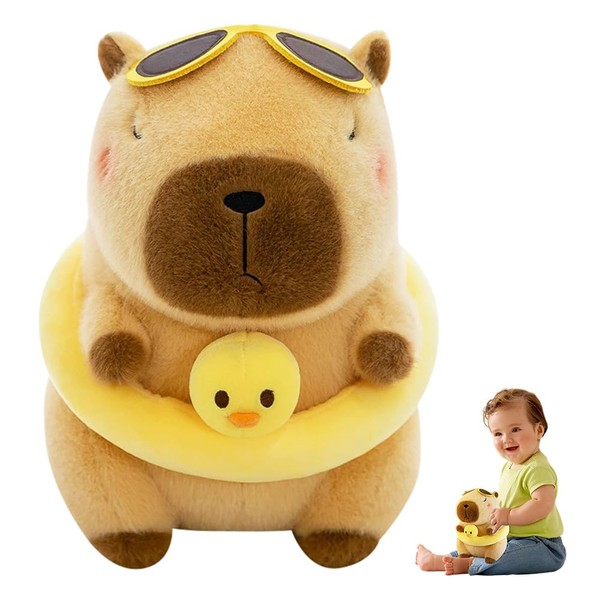 Umllpet Capybara Kuscheltier mit Schwimmring und Sonnenbrille, 30cm Capybara Plüschtier,