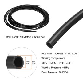 sourcing map Pneumatic Air Line Tubing 8mm OD x 6mm ID 10 Meters(32.8 FT) Air Compressor Nylon Tubes Polyamide Air Tubing Hose Tube for Air Compressor Water Fluid Transfer, Black