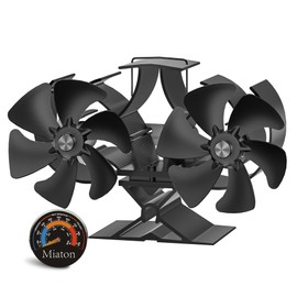 Miaton Wood Stove Fan Heat Powered | Non Electric Heat Activated Fan for Wood Burning Stove| Thermoelectric Fireplace Fan | Stove Accecories w/Thermometer