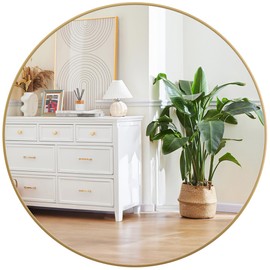 Round Gold Mirror for Wall, 20 inch Circle Mirror, HD Eco-Friendly Round Bathroom Mirror for Over Sink, Small Matte Gold Metal Framed Wall Mirror for Wall, Hallway, Living Room, Easy to Install