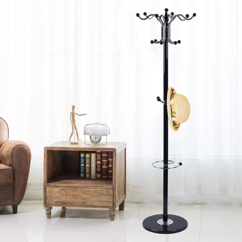 OUKANING Metal Coat Rack Floor Standing Coat Tree with 16