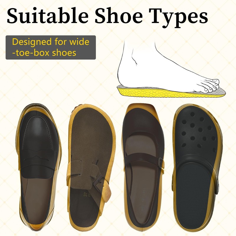 Wide Toe Box Insoles for Barefoot Shoes, Memory Foam (M8-8.5|W10-10.5)
