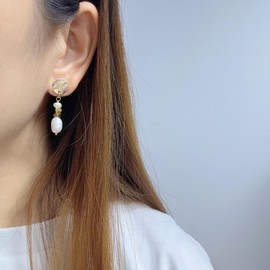 14K Gold Plated Statement Cultured White Baroque Pearl Dangling Drop Earrings for Women Trendy