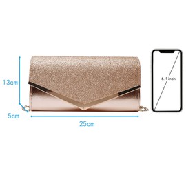 MEGAUK Women's Clutch, Glitter Elegant Evening Bag, Shiny Handbag, Envelope Bag, Rhinestone Clutch Bag with Chain, for Wedding, Prom, Party - Multicolour -