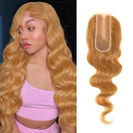 2x6 Closure Human Hair 12 Inch HD Transparent Lace 2x6 Body Wave Closure Middle Part Brazilian 27# Honey Blonde Human Hair Closure With Baby Hair