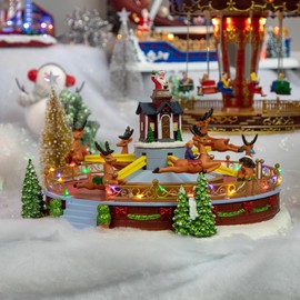 Northlight Animated and Musical Reindeer Ride LED Lighted Christmas Village Display - 12"