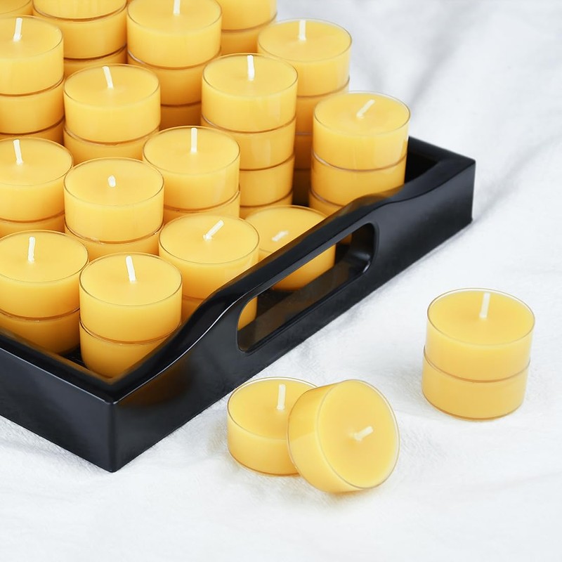 100 Pack Pure Beeswax Tealight Candles | Natural Unscented Beeswax