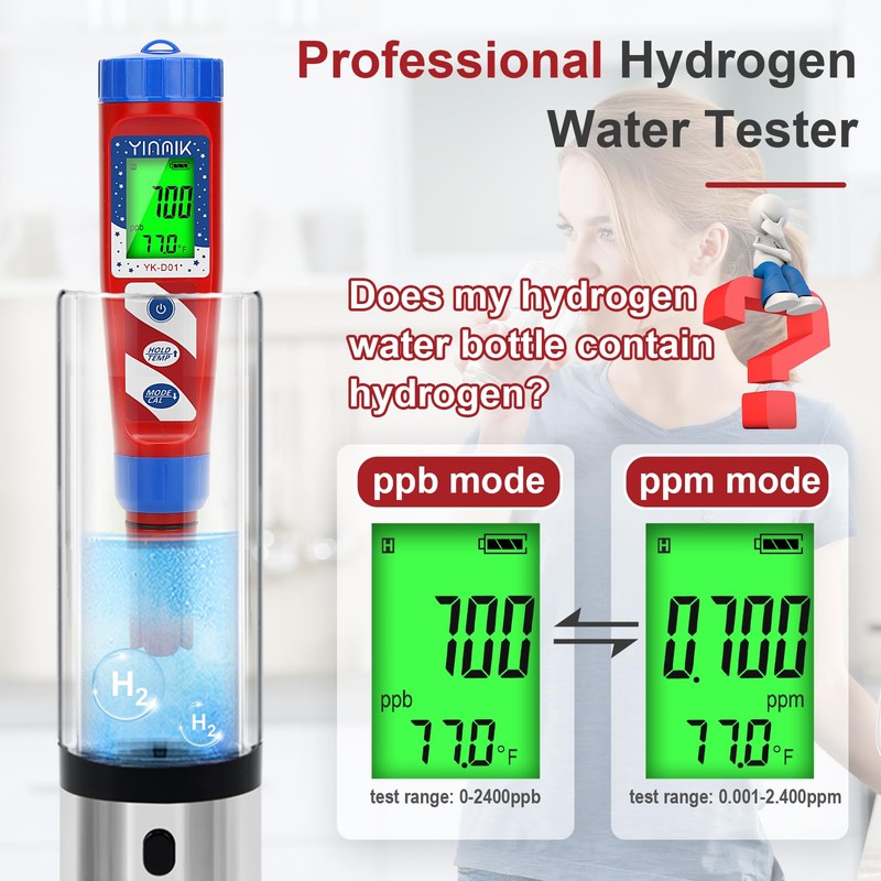 Hydrogen Water Tester, ORP Tester,YINMIK Hydrogen Tester,pH Hydrogen Meter for