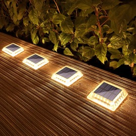Lacasa Solar Deck Lights, 4 Pack 30LM LED Dock Light Warm White 2700K, Outdoor Solar Powered Step Light Up All Night IP68 Waterproof Auto ON/Off for Garden Stairs Driveway Pathway