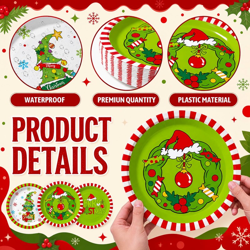 48 Pcs Christmas Elf Paper Plates 9 Inch Disposable Plates