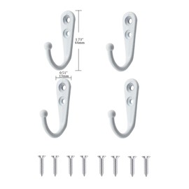 VIPERMARK 4 Pcs Wall Mounted Hooks for Bedroom,Bathroom,Kitchen,and Cabinet Hangers (with 8 Screws)-White