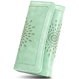 APHISON Womens Wallets RFID Blocking Leather Clutch Long Wallet for Women Card Holder Phone Organizer Ladies Travel Purse Hollow Out Sunflower Design