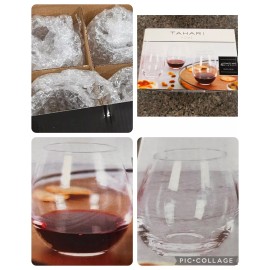 Tahari Home 4 Stemless Wine Glasses 18.5 oz Ergonomic Durable High-Quality Set