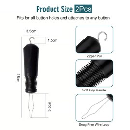 2 Pieces of Black Button Fasteners, Dressing Aid for The Elderly, Auxiliary Button Threading Tool, Zip Aid, Daily Life Aid
