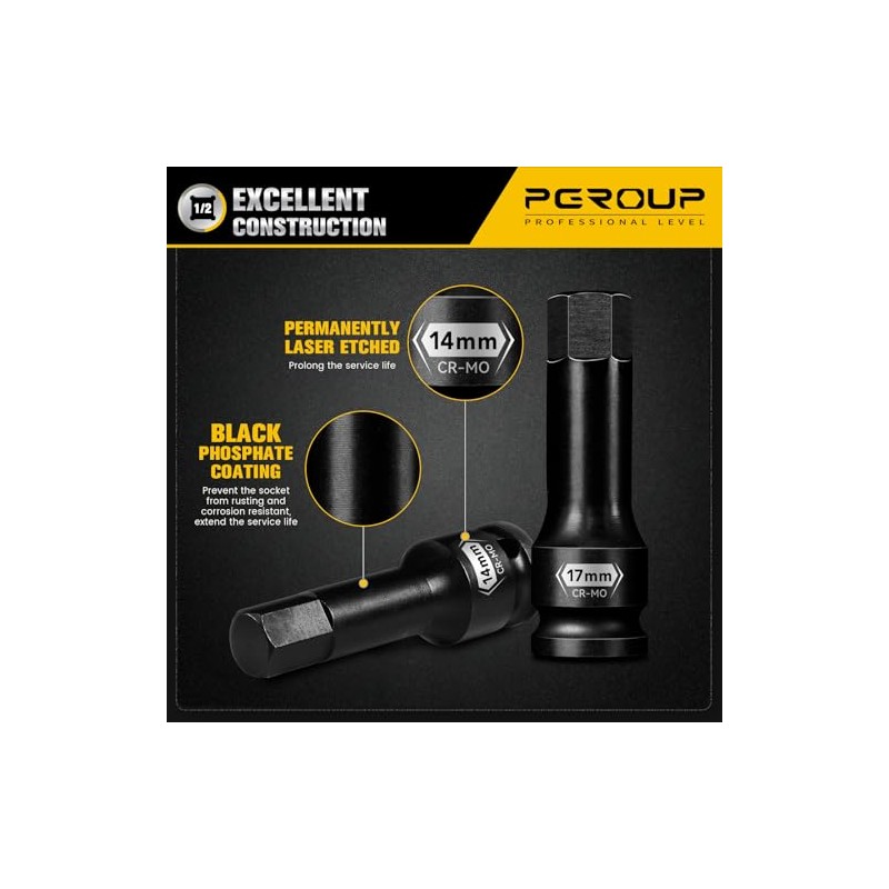 8 PCS 1/2 Inch Drive Allen Impact Socket Set, Metric