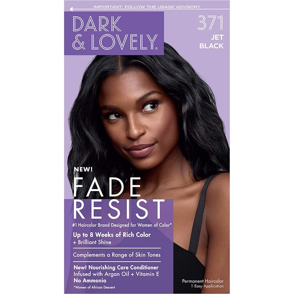Softsheen-Carson Dark and Lovely Fade Resist Rich Conditioning Hair Color, Permanent Hair Color, Up To 100% Gray Coverage, Brilliant Shine with Argan Oil and Vitamin E, Jet Black