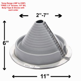 Dektite Metal Roof Pipe Flashing Boots Kit - Comes With Free Screws, Hex Bit Diver, and Pair of Nitrile Coated Gloves (#2, Gray Retrofit - Round Base)