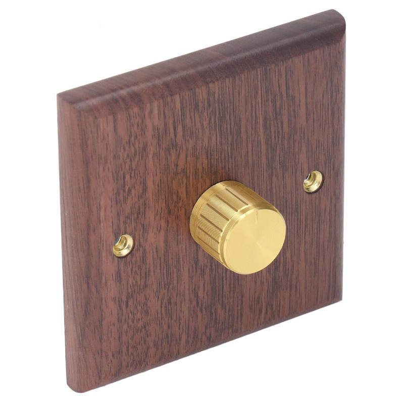 200 to 250V Brass Knob Dimmer Switch, Black Walnut Wood