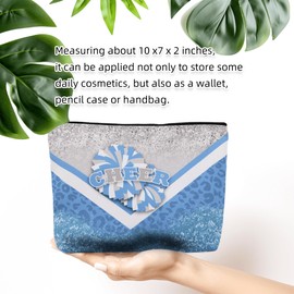 Batorkpl Cheerleader Cosmetic Bag Cheerleader Makeup Bag Gift for Women Cheer Team Gift Ideas for Birthday 1Pcs (Silver&Skyblue)