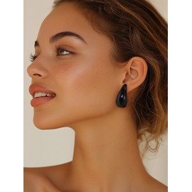 Bottega Earring Dupes Chunky Earrings for Women Water Drop Hoops, Black Lightweight Hollow Teardrop Earrings Fashion Jewelry Gift