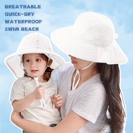 Toddler Summer Hat with Neck Flap Waterproof Kids Swim Hat Baby UV Protection Sun Hats Beach Cap for Boys Girls (4-8 Years, White)