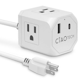 Extension Cord - Portable and Compact Extension Cord with Multiple Outlets - Multipurpose Extension Cord 6 Feet with 3 Outlet Extender, 3A Fast Charging 1 USB-A & 1 USB-C Ports (White)