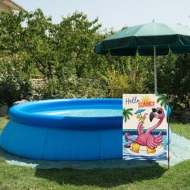 Louise Maelys Hello Summer Garden Flag Flamingo Sea Welcome 12x18 Inch Double Sided Small Burlap Palm Tree Holiday Yard Outdoor Sign Outside Home House Decoration