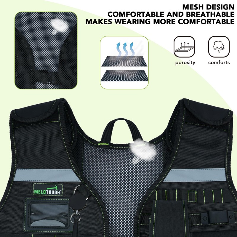 MELOTOUGH Tool Vest for Men Reflective Safety Tool Vest with
