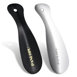 PANLOPU Metal Shoe Horn 7.5Inch Portable Quality Stainless Steeln Shoe Horn Fashion Travel (2 Pack Black＆Silvery)