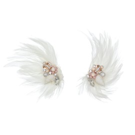 SAMKY 2 PCS Feather Fascinator Pink Opal Crystal Flower Sea shell Hair Clips - Gold T1239