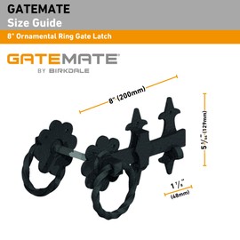 GATEMATE® B5612003 Ornamental Ring Gate Latch | 8" (200mm) Black | Durable and Decorative Gate Hardware | Powder-Coated Finish | Includes Fittings for Easy Installation