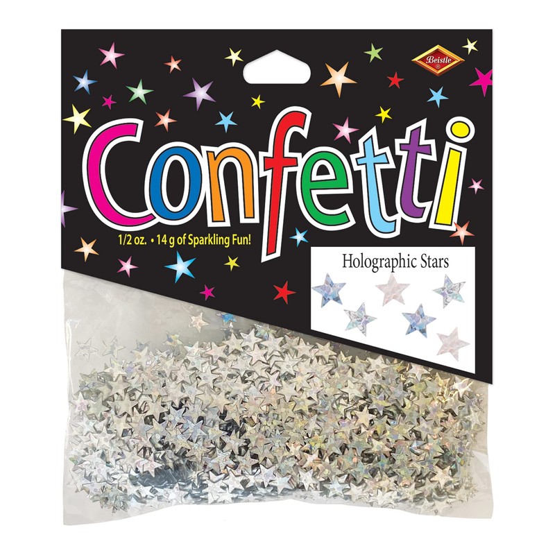 Beistle Silver Holographic Stars Confetti, 1/2-Ounce (CN054)