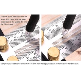 TOPWAY Marking Ruler, Stainless Steel T-Hole Ruler, Hole Ruler, 200 mm, Precision Marking Tool for Woodworking for Measuring and Positioning Marking, Carpenters with Automatic Pencil