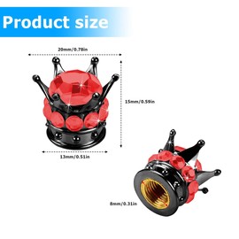 Crown Tire Valve Stem Caps, 4Pcs Handmade Bling Rhinestone Car Stem Air Caps Cover, Dustproof Tire Valve Caps for Bike Motorcycle Wheels, Auto Exterior Accessories for Girl Women (Black/Red)