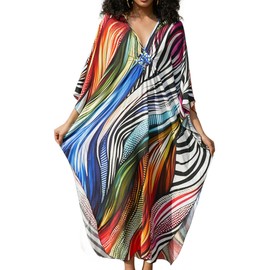 Yanziliu Kaftan Dress for Women,2025 Plus Size Hawaiian Batwing Sleeve Beach Cover Up Summer Swimsuit Dresses
