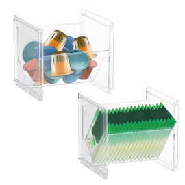 2 x Plastic Tea Box, Tea Storage, Stackable, Clear Tea Bag Box for Tea Bag, Tea Organiser for Kitchens, Coffee Pods, Tea Boxes, Pantry Tea Bags