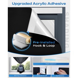 100% Blackout Curtains, Portable No Drill Window Shades, DIY Blackout Window Cover with Hook and Loop, for Bedroom, Baby Nursery, Travel, DormRoom, Apartment (41" x 72")
