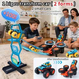 2 in 1 Transform RC Monster Truck with Mini Car Launcher & Scoring Gate, 1:16 All Terrain Stunt Remote Control Car 360° Flips, 2.4GHz Off Road RC Toy, Birthday Gift for Boys Girls Ages 3-10