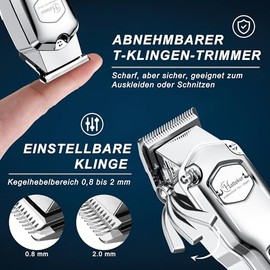 Hatteker Haarschneidemaschine Profi akku Haarschneider Herren Haartrimmer Langhaarschneider Herren Bartschneider Barttrimmer Wasserdichter (Silver)