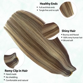 Valiilo Hair Extensions Clip in Brown to Bleach Blonde Balayage Remy Clip in Human Hair Extensions Natural Hair Extensions 18inch 7 Pieces 70 Gram