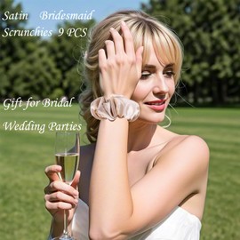 9 pack Satin Bridesmaid Scrunchies Bridesmaid Proposal Gifts Bachelorette Party Favor Elastics Hair Ties Scrunchies Satin Gift for Bridal Wedding Parties(Champagne-White)