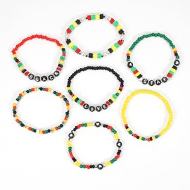 COLORFUL BLING 4th of July Bracelets for Women/Juneteenth African Beaded Stackable Layered Surfer Bracelets Rasta Jamaica Jewelry-stay love